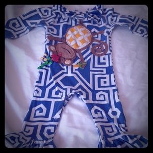 MudPie 0/6m Monkey Romper